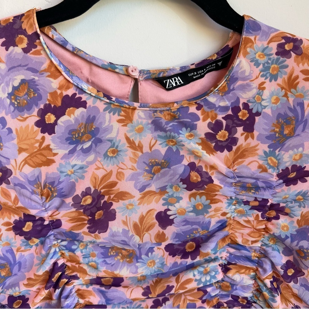 Zara Purple Print Ruched Mini Dress - Picture 8 of 17